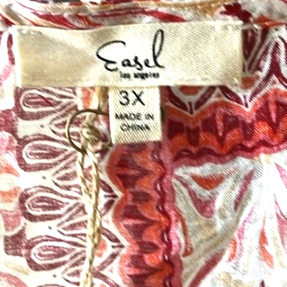 Easel "Lunch In The Garden" Orange and White Floral Boho Kimono, Size 3X. NWT - Picture 8 of 11